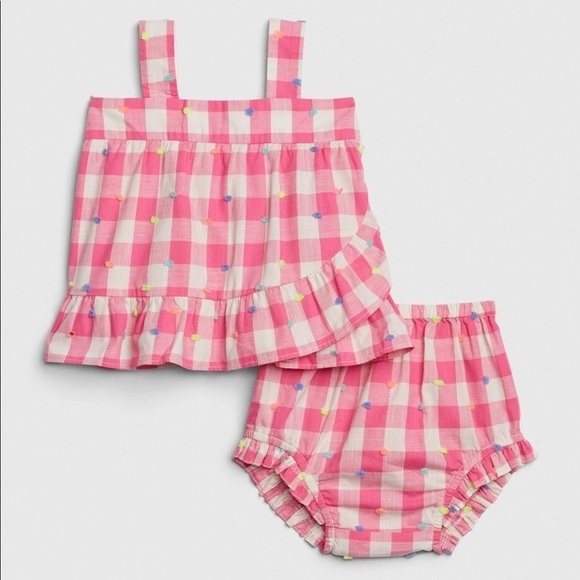 Baby Gap Pixie Dust Pink Plaid Ruffle Set 6-12M - Picture 1 of 6